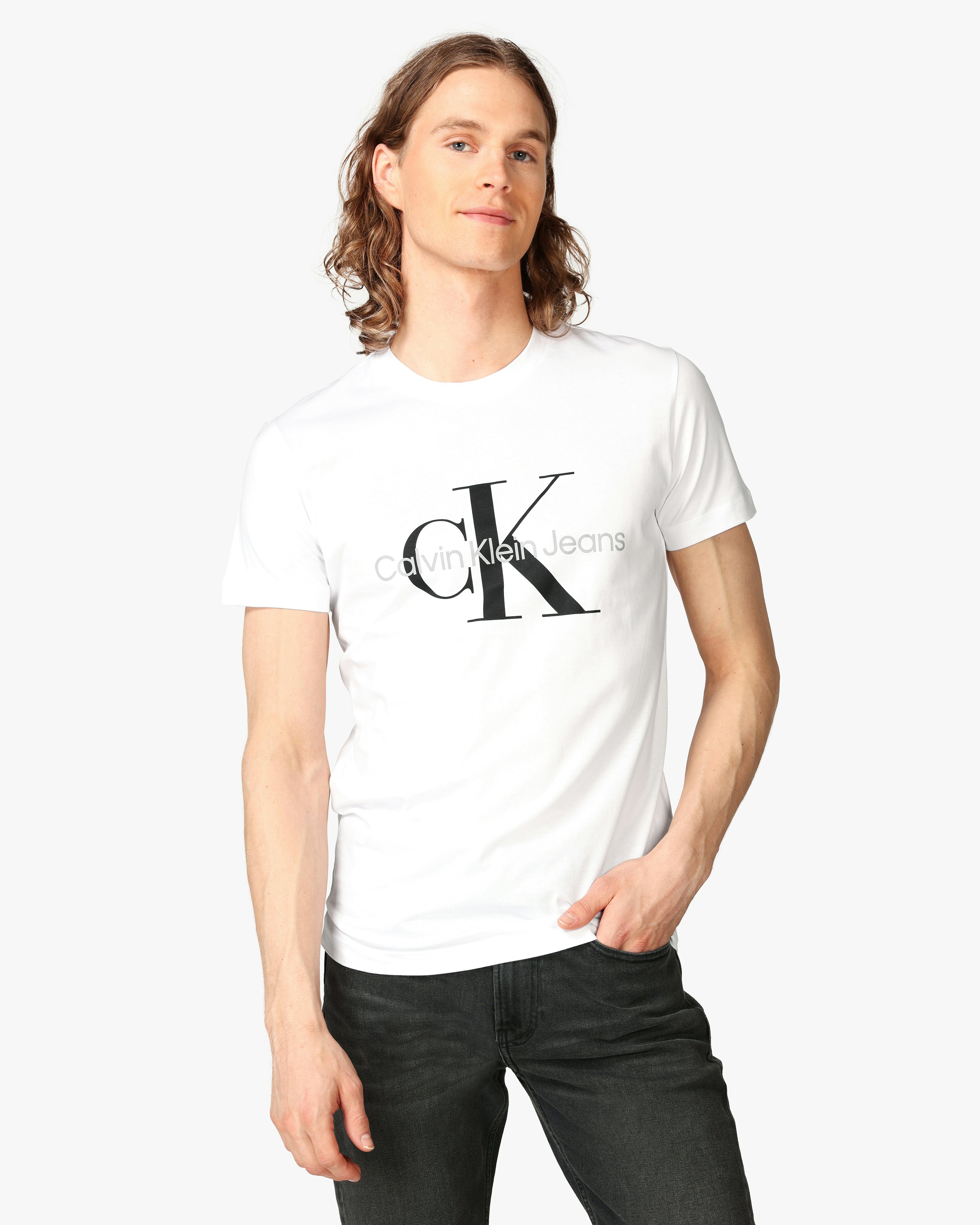 CK JEANS Core Monogram Slim White T-Shirt Men at