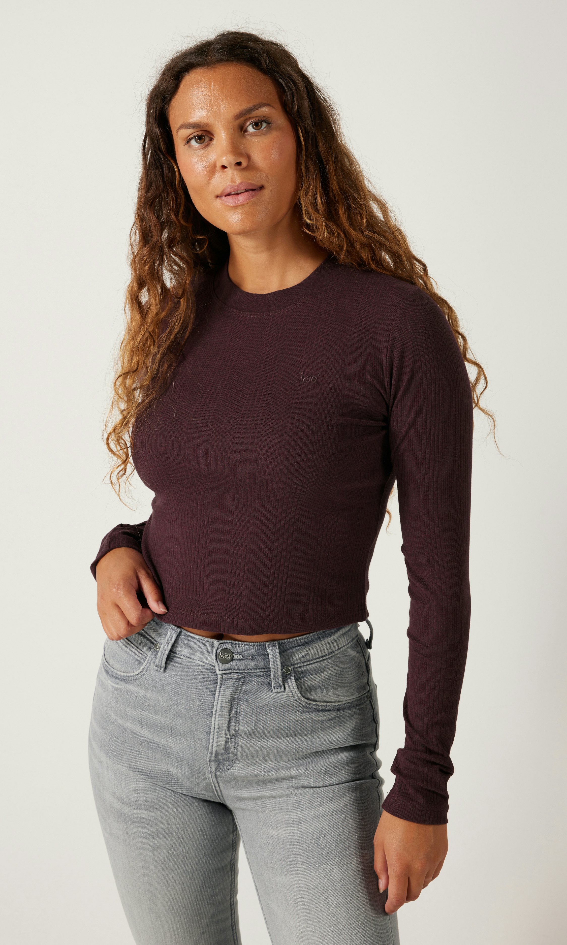 Lee Cropped Rib Tee Lilla Long Sleeve Plomme | Dame | Carlings